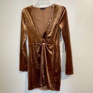 Cotton Candy Tan Velvet Long Sleeve Dress